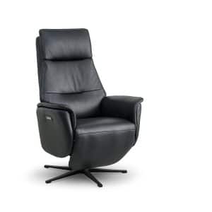 Malthe recliner stol, m. 3 motorer, armlæn, vippefunktion, fodskammel - sort semianilin læder/metal