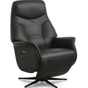 Storm recliner stol, m. 2 motorer, armlæn, vippefunktion, fodskammel - sort læder/PVC og sort metal