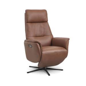 Malthe recliner stol, 3 motorer, armlæn, vippefunktion, fodskammel - cognac semianilin læder/metal