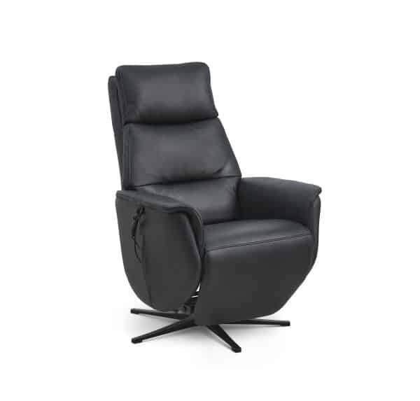 Nicolai recliner stol, 3 motorer, armlæn, vippefunktion, fodskammel - sort semianilin læder, metal