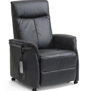 Victor recliner stol, m. 1 motor, sædeløft, vippefunktion, skammel, armlæn, hjul - sort læder/PVC