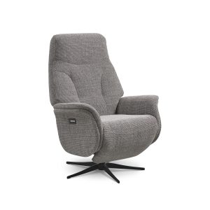 Storm recliner stol, m. 2 motorer, armlæn, vippefunktion, fodskammel - taupe stof og sort metal