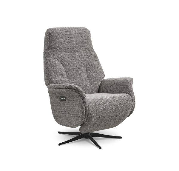 Storm recliner stol, m. 2 motorer, armlæn, vippefunktion, fodskammel - taupe stof og sort metal