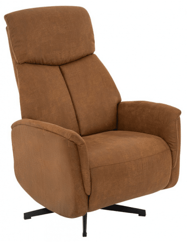 AARHUS Lænestol elektrisk med fodskammel i microfiber H114 cm - Sort/Cognac