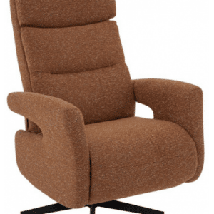 COPENHAGEN Lænestol med indbygget fodskammel og drejefod i bouclé H115 cm - Sort/Koralrød