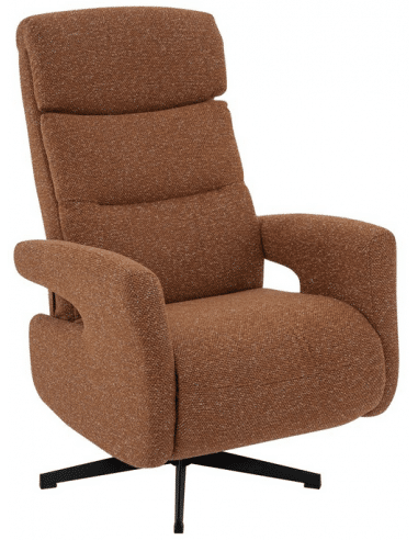 COPENHAGEN Lænestol med indbygget fodskammel og drejefod i bouclé H115 cm - Sort/Koralrød