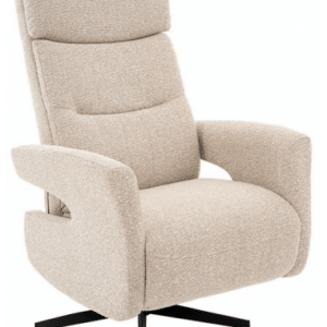 COPENHAGEN Lænestol med indbygget fodskammel og drejefod i bouclé H115 cm - Sort/Natur