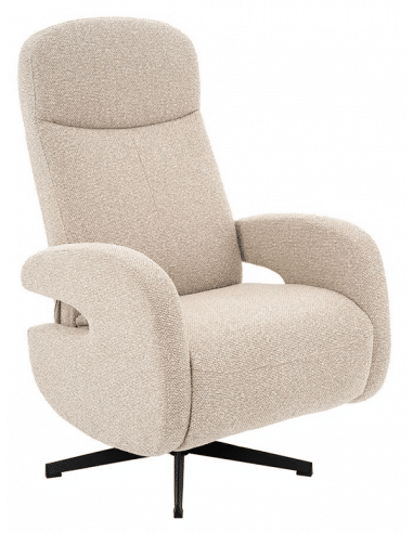 ESBJERG Lænestol med indbygget fodskammel og drejefod i bouclé H114 cm - Sort/Natur