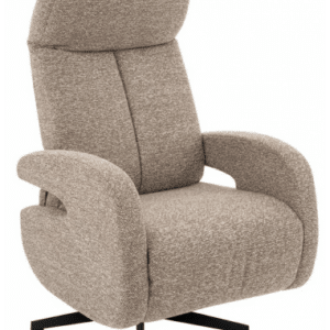 ESBJERG Lænestol med indbygget fodskammel og drejefod i bouclé H114 cm - Sort/Taupe