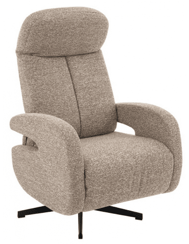 ESBJERG Lænestol med indbygget fodskammel og drejefod i bouclé H114 cm - Sort/Taupe