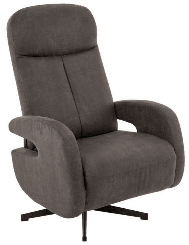 ESBJERG Lænestol med indbygget fodskammel og drejefod i microfiber H114 cm - Sort/Antracit