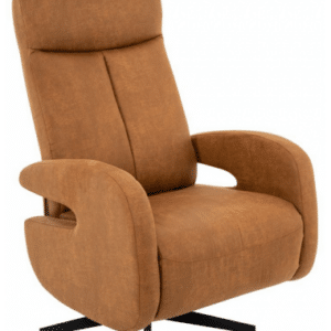 ESBJERG Lænestol med indbygget fodskammel og drejefod i microfiber H114 cm - Sort/Cognac