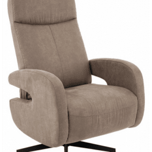 ESBJERG Lænestol med indbygget fodskammel og drejefod i microfiber H114 cm - Sort/Taupe