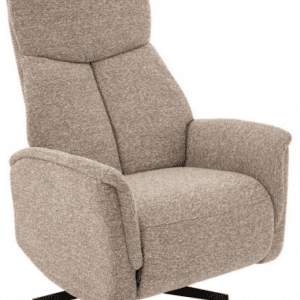 HELSINKI Lænestol med indbygget fodskammel og drejefod i bouclé H114 cm - Sort/Taupe