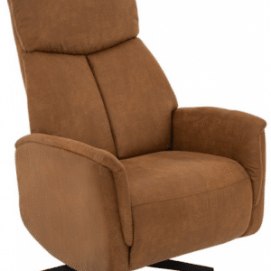 HELSINKI Lænestol med indbygget fodskammel og drejefod i microfiber H114 cm - Sort/Cognac
